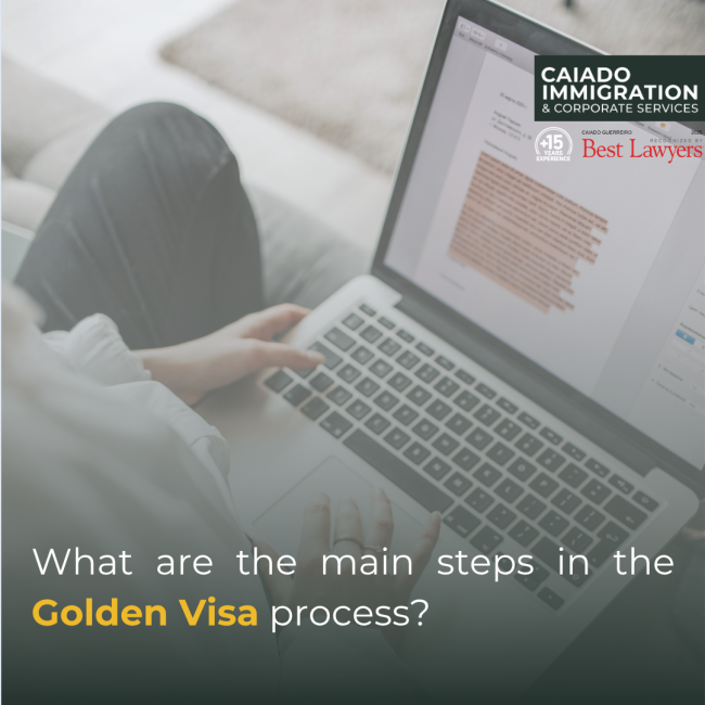 Steps in the Golden Visa process shown on a laptop screen.